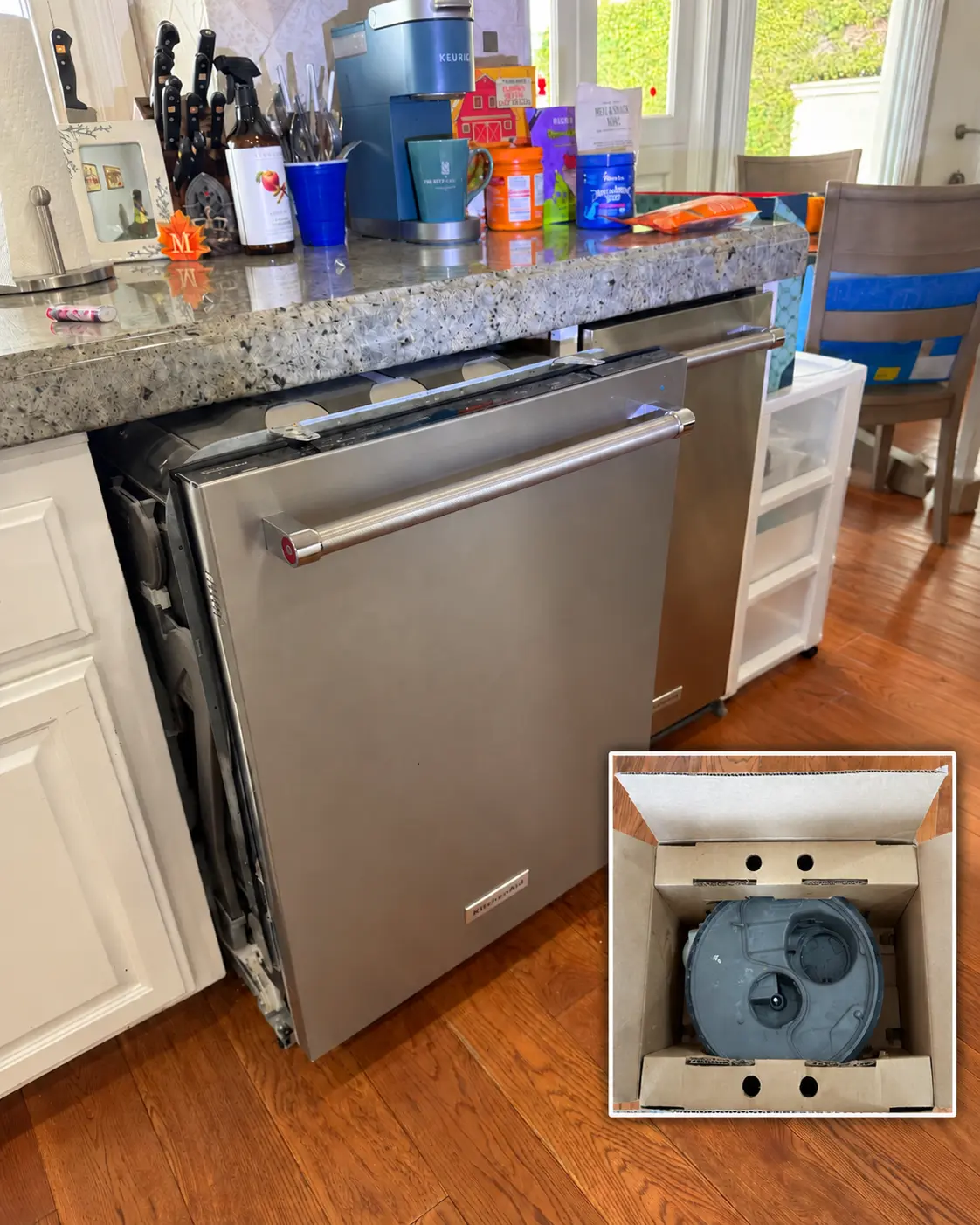 KitchenAid dishwasher and replacement circulation pump assembly from an actual ProStar service call