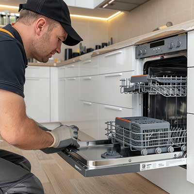 Certified ProStar Appliance Service technician repairing a household dishwasher in Irvine, CA